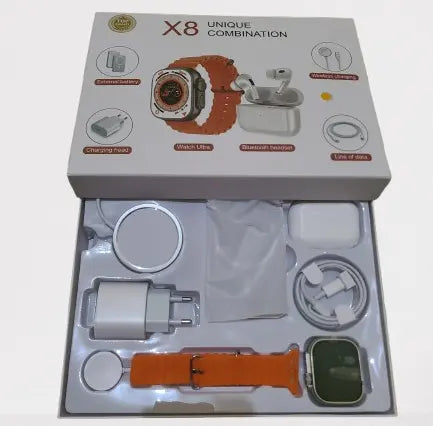 Montre connectée X8 Suit 9+1 2,0 pouces avec câble de charge et écouteurs POWERBANK