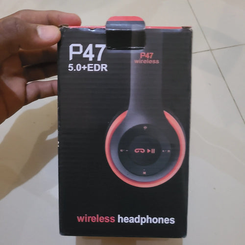 Auscultadores sem fios Over Ear P47 Super Bass 5.1, controlo de volume, Bluetooth, suporte para cartão SD, luzes LED, compatível com Apple e Android, microfone incorporado, rádio FM