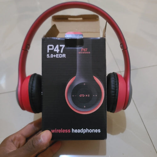 Auscultadores sem fios Over Ear P47 Super Bass 5.1, controlo de volume, Bluetooth, suporte para cartão SD, luzes LED, compatível com Apple e Android, microfone incorporado, rádio FM